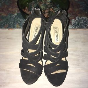 Steve Madden black strappy wedges